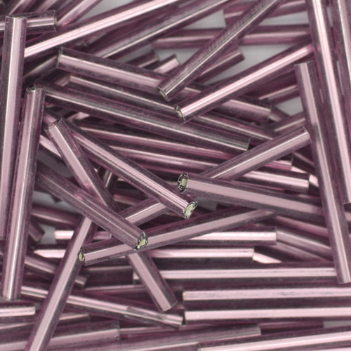 25mm Czech Glass Bugle Beads Silver Lined Amethyst Purple