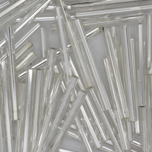 25mm Czech Glass Bugle Beads Silver Lined Crystal