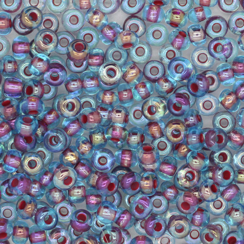 6/0 Czech Glass Seed Beads Lined Rainbow Aqua Red