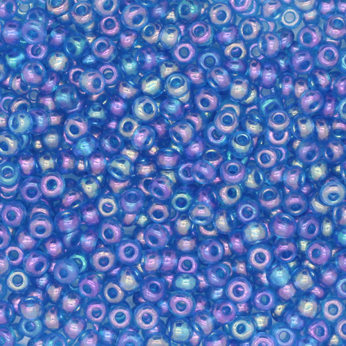 8/0 Czech Glass Seed Beads Transparent Rainbow Aqua Blue