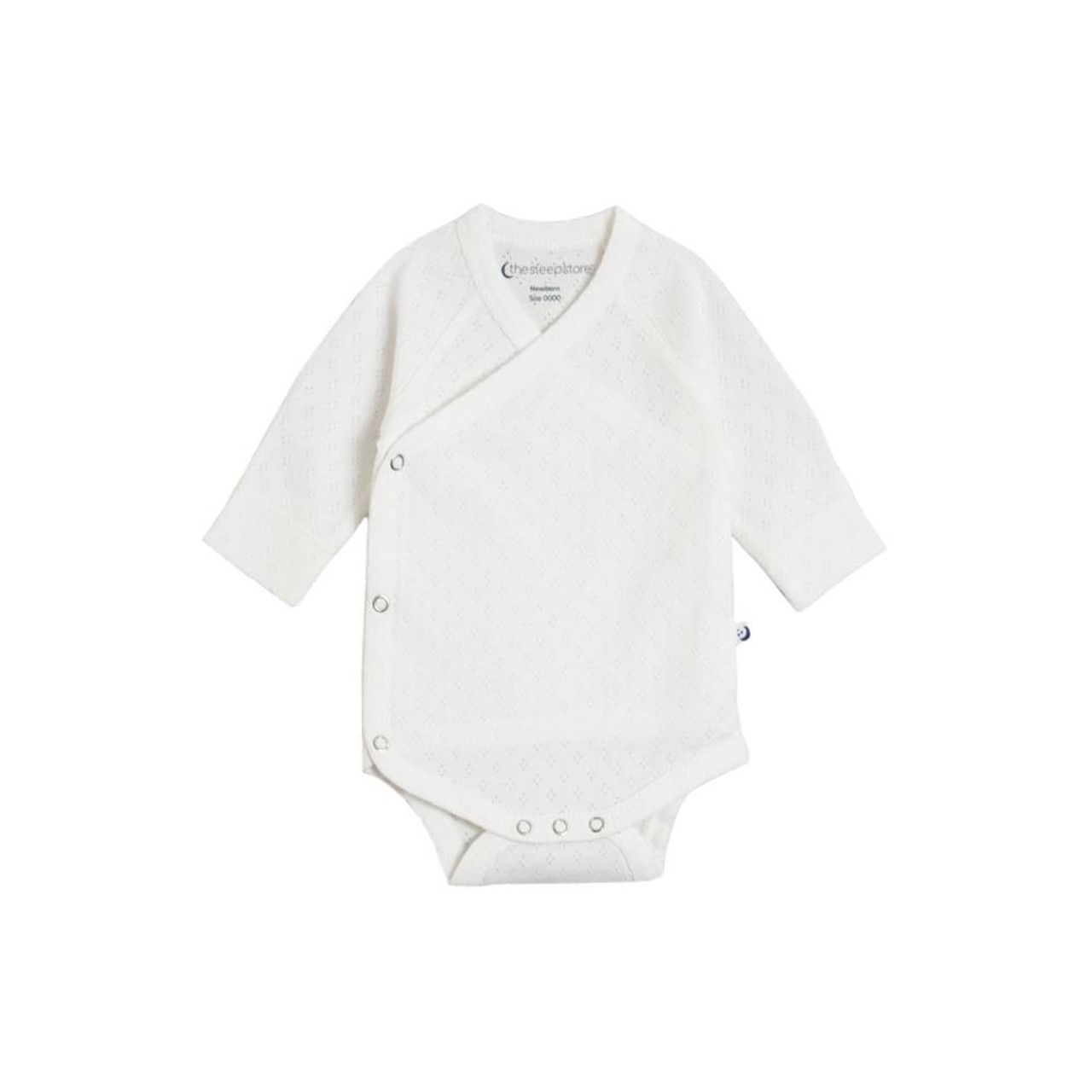 The Sleep Store Organic Cotton Pointelle Kimono Long Sleeve Bodysuit, Premature Baby Clothing