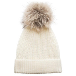 A clearcut image of The Sleep Store Merino Knitwear Pompom Beanie, Cream.