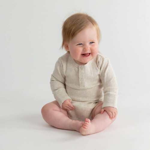 Woolbabe Merino/Organic Cotton Long Sleeve Henley Bodysuit - Daydream Collection