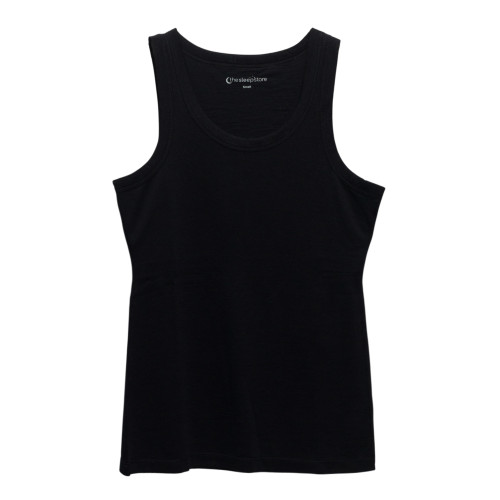 A clearcut of The Sleep Store All Seasons Merino/Tencel Shelf Bra Singlet in the colour Black.