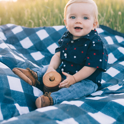 baby sitting on Little Unicorn outdoor picnic blanket.jpg