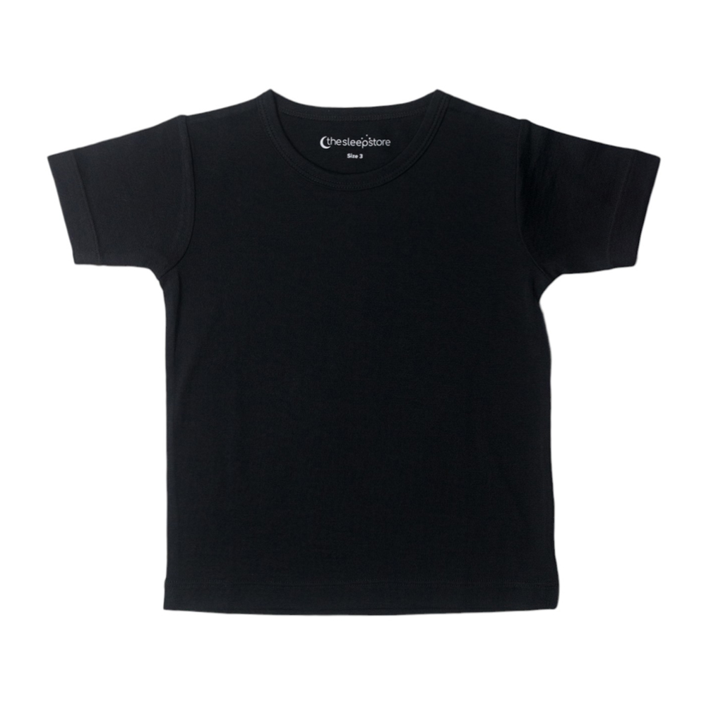 The Sleep Store All Seasons Merino/Tencel Kids Short Sleeve Top - Black