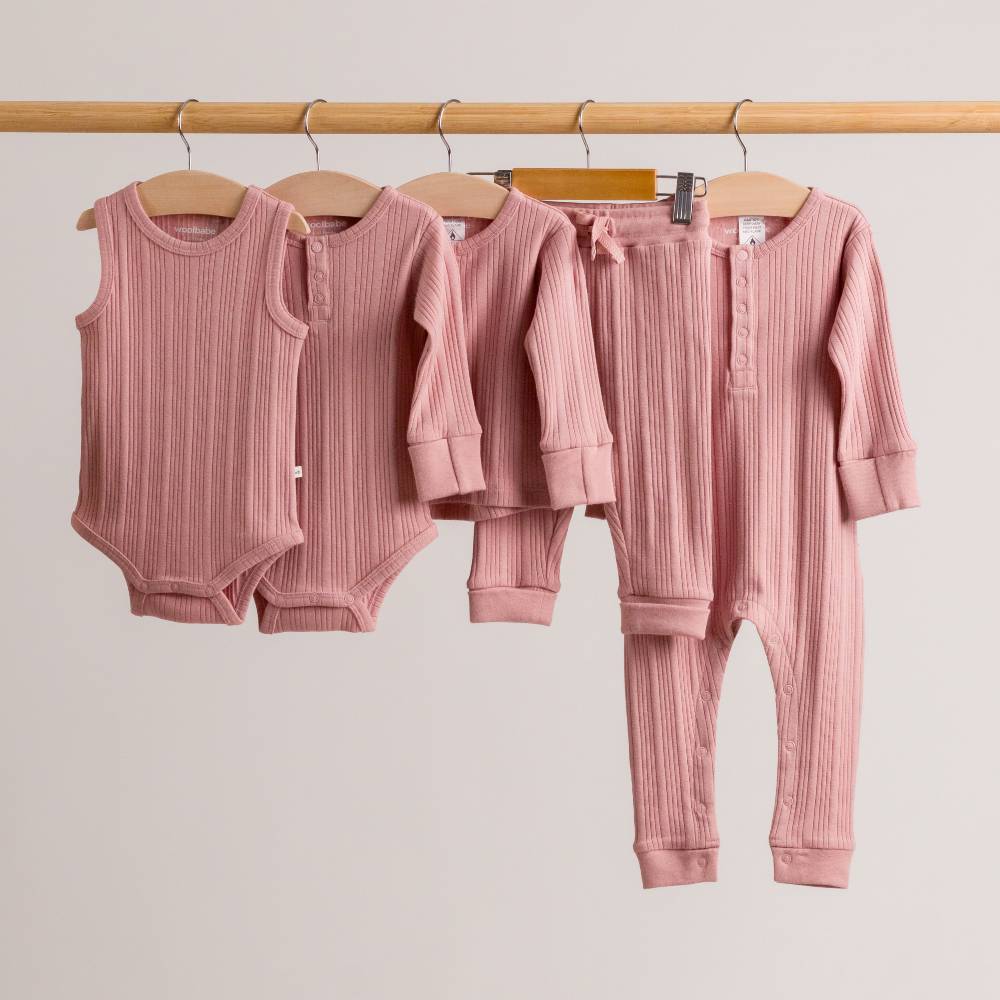 Woolbabe Merino/Organic Cotton Long Sleeve Henley Bodysuit - Daydream Collection