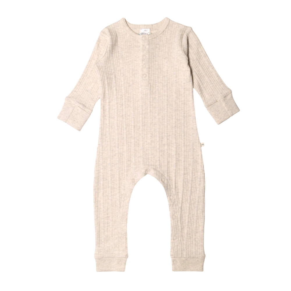Woolbabe Merino/Organic Cotton Long Sleeve Henley Suit Natural Marl