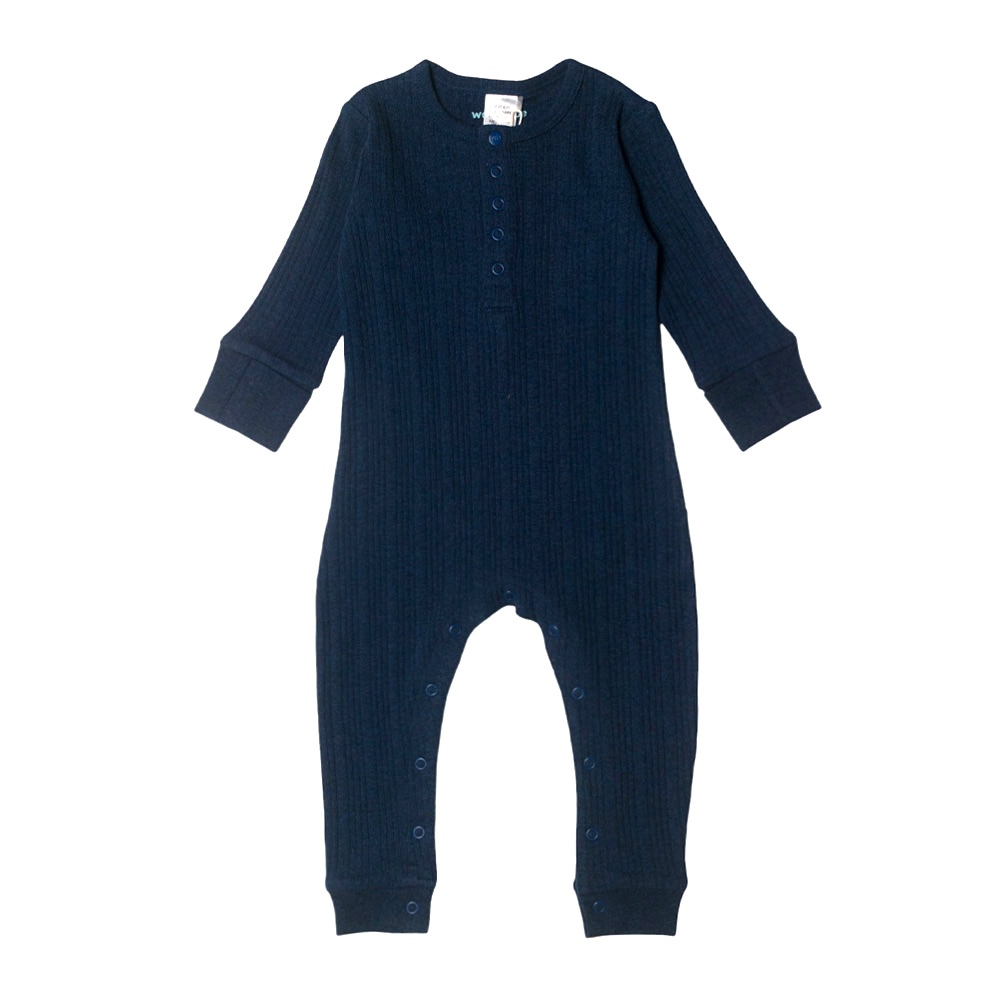 Woolbabe Merino/Organic Cotton Long Sleeve Henley Suit Tekapo Marl