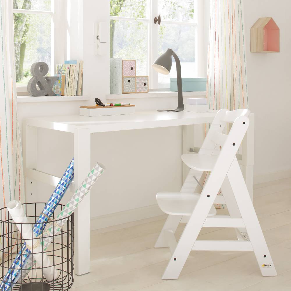 Hauck Alpha+ High Chair in White at a table
