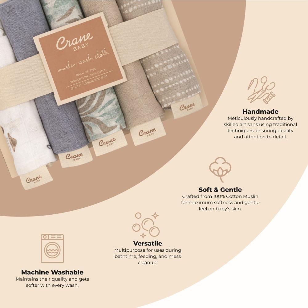 Crane Baby Wash Cloth Set 5pk