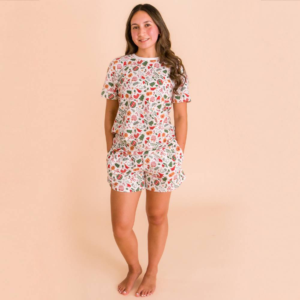 Young lady wearing The Sleep Store 'Christmas Collection' Adult Loose Fit PJ Top