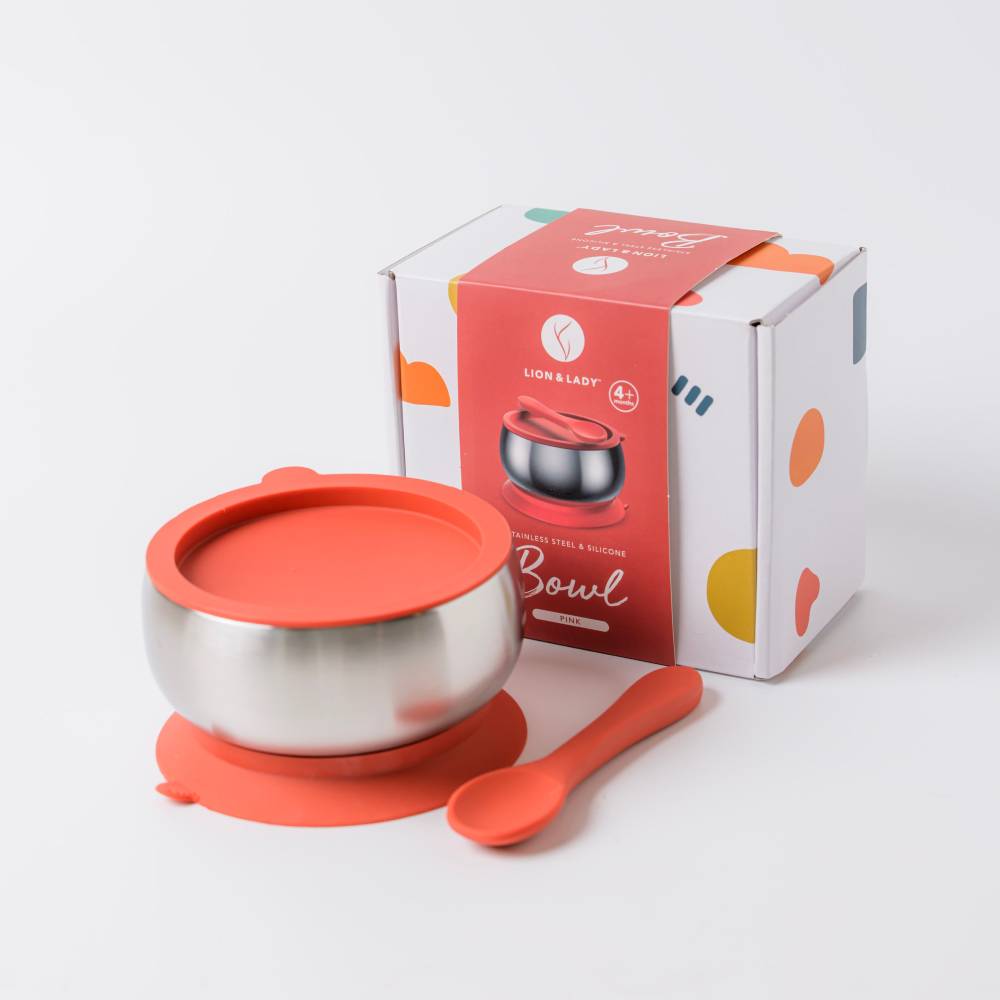 Lion & Lady 18/8 Stainless Steel Feeding Bowl & Spoon