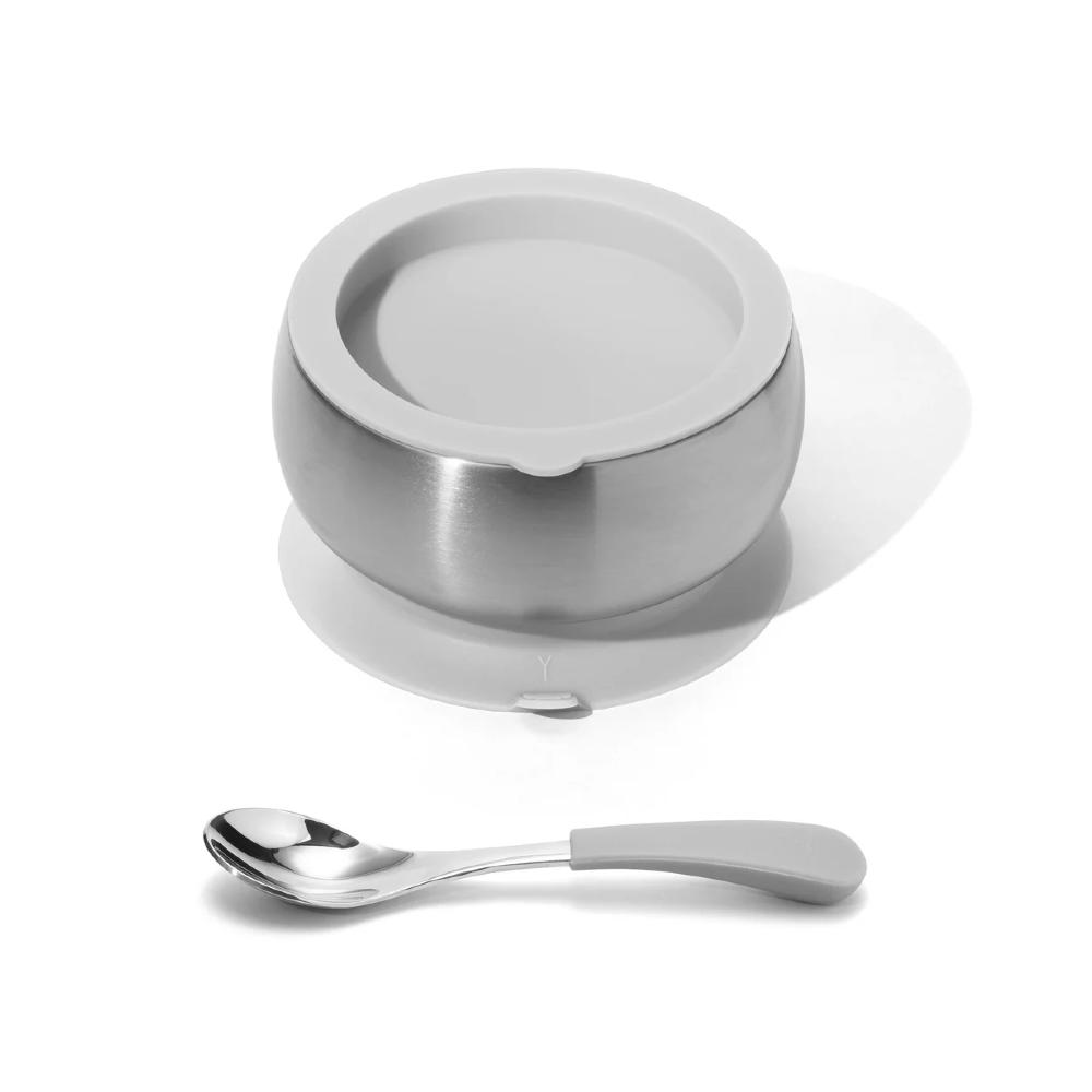 Avanchy Stainless Steel Suction Baby Bowl, Air-Tight Storage Lid & Spoon Set