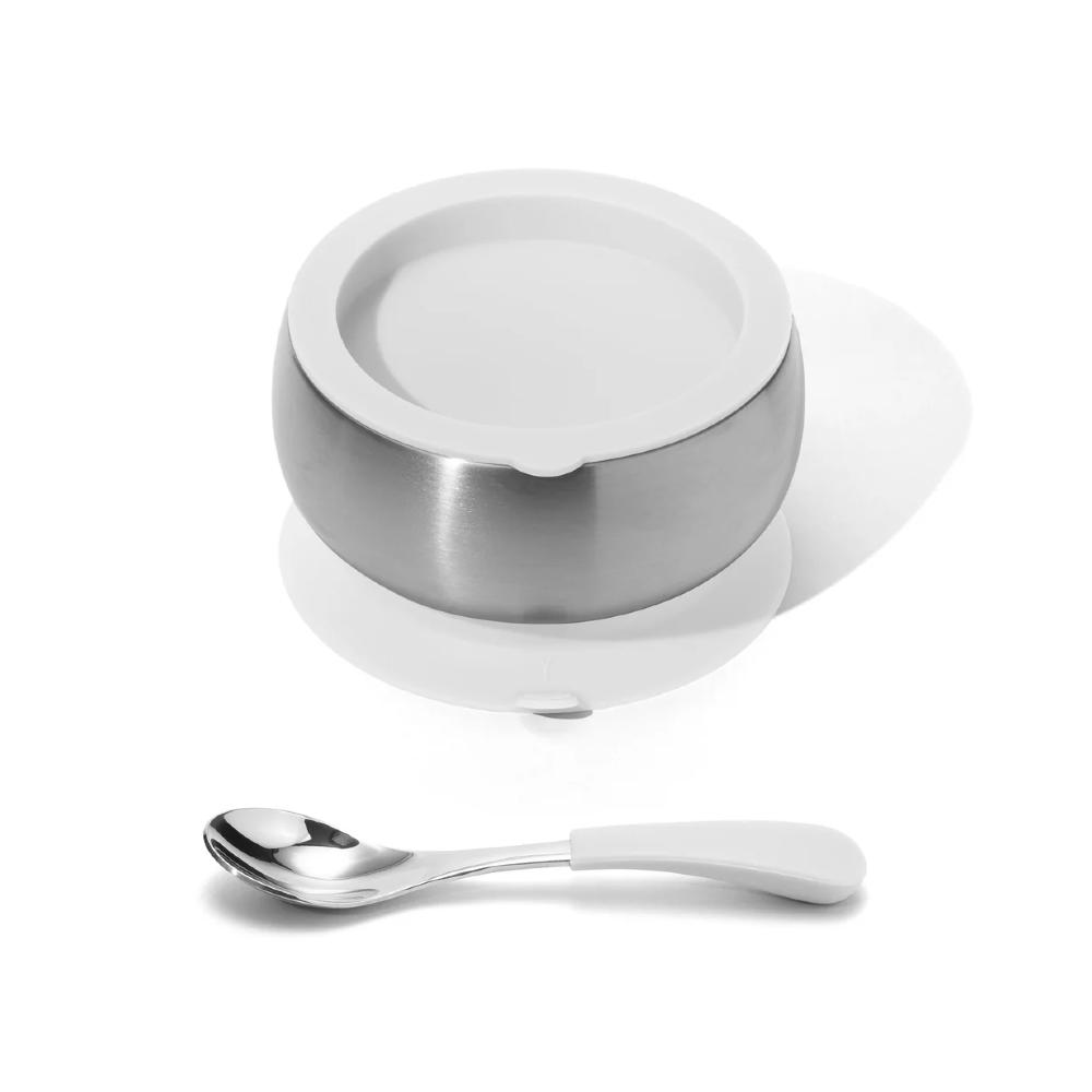 Avanchy Stainless Steel Suction Baby Bowl, Air-Tight Storage Lid & Spoon Set