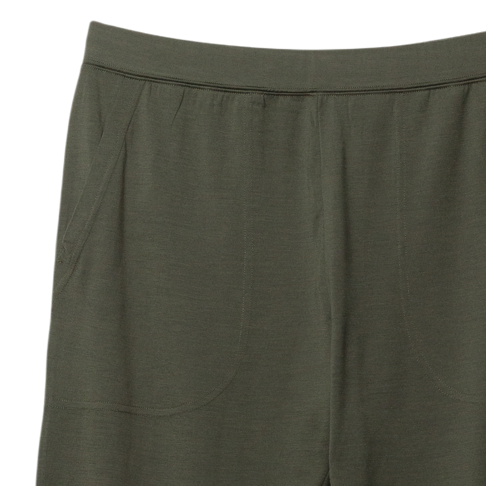Close up waistband image of The Sleep Store All Seasons Merino/Tencel Adult Lounge PJ Pants in the colour Olive.