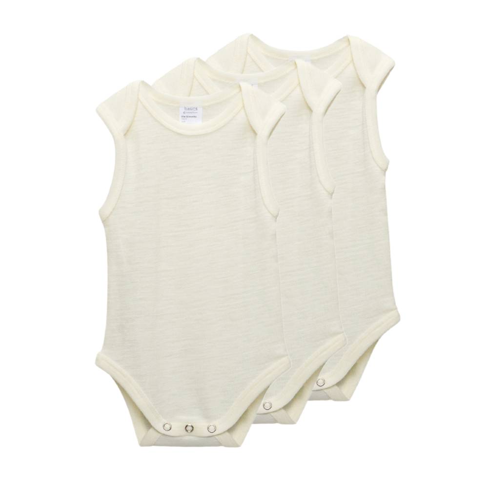 A clearcut image of 3 of The Sleep Store's Basics Merino Singletsuits in the colour Cream.