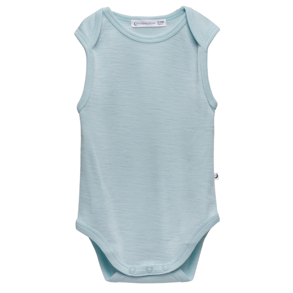 A clearcut image of the Sleep Store Deluxe New Zealand Merino Wool Singletsuit in the colour Soft Sky.