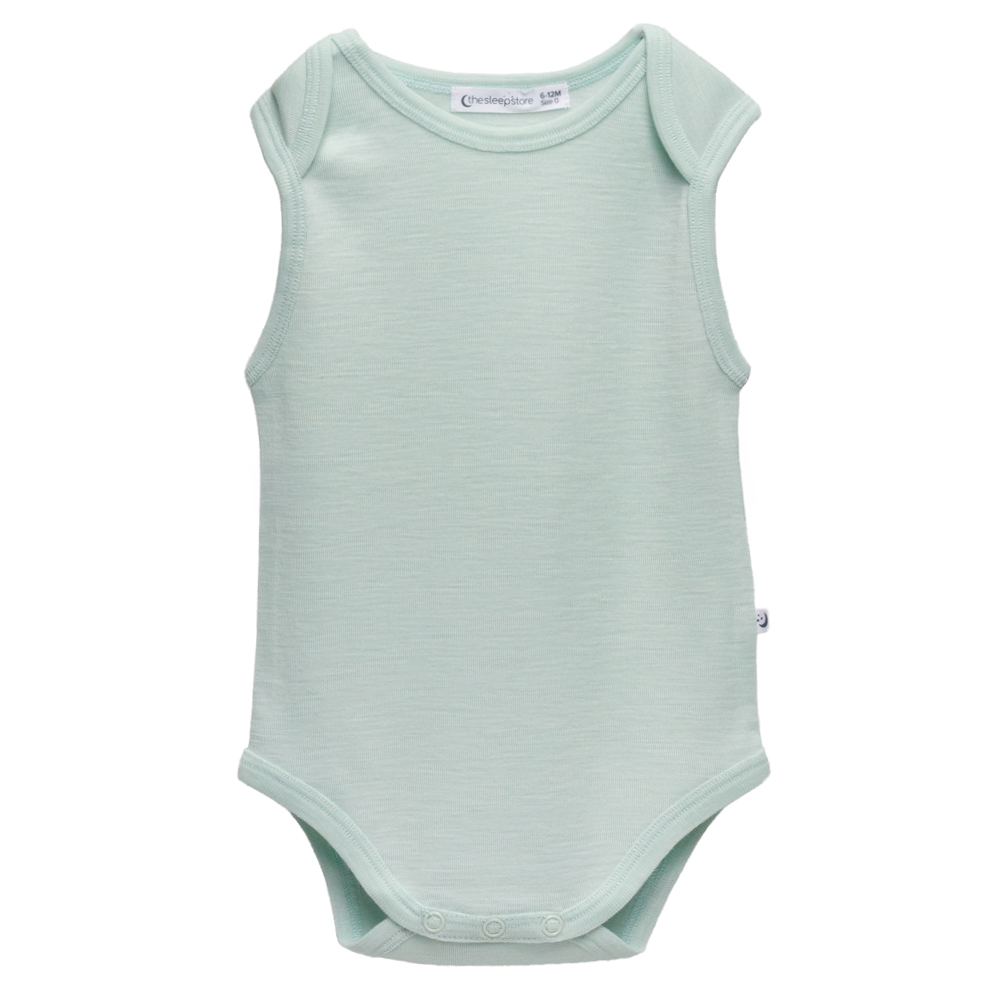 A clearcut image of the Sleep Store Deluxe New Zealand Merino Wool Singletsuit in the colour Sage.