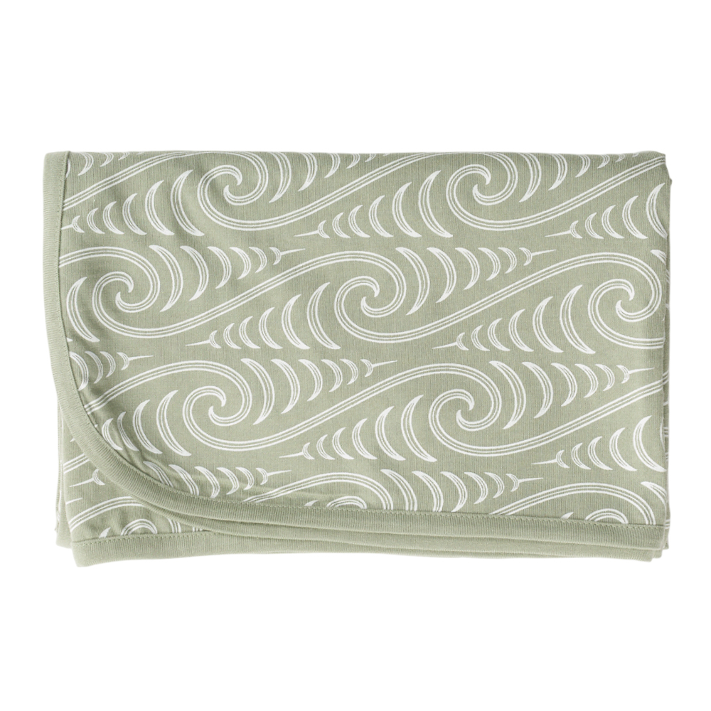 A clearcut image of a folded Woobabe X BO & KO Swaddle Blanket in Flax Ngaru.