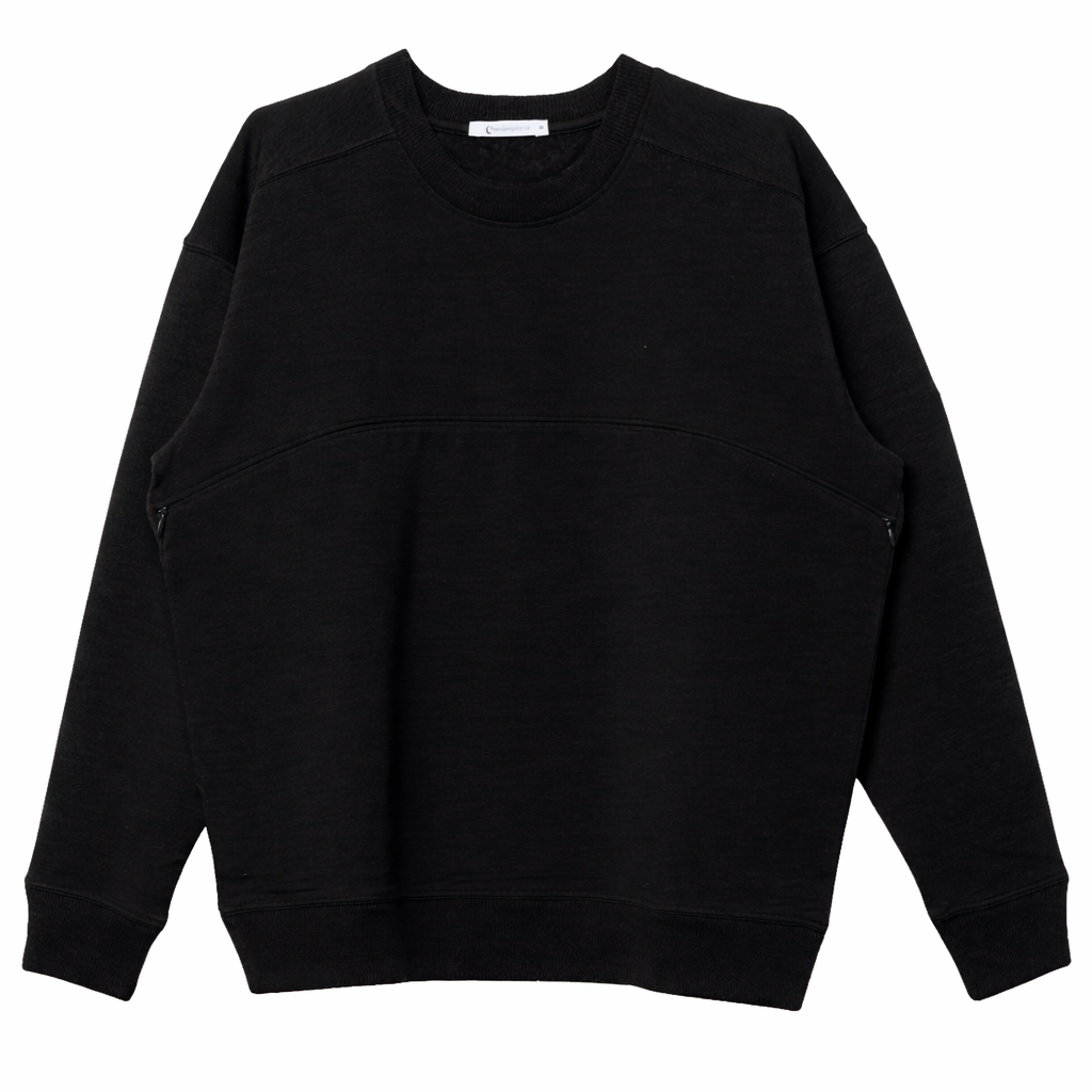 Merino fleece crew style breastfeeding jumper in black