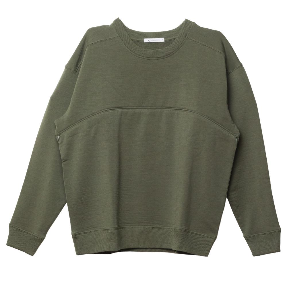 Merino fleece crew style breastfeeding jumper in olive