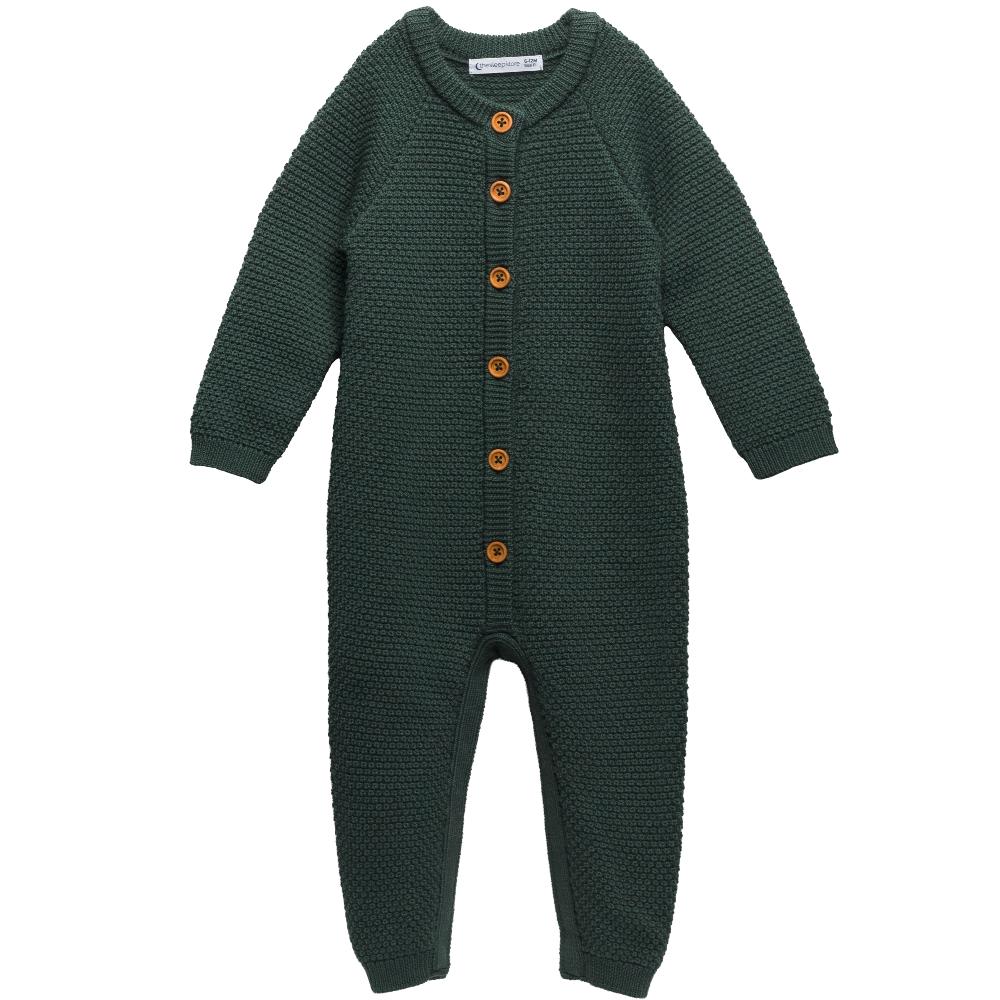 The Sleep Store Merino Knit Onesie in a dark bottle green colour