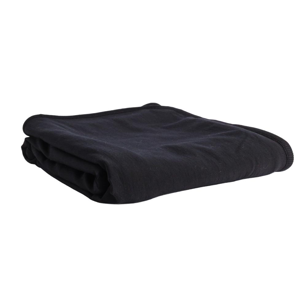 A folded clearcut image of The Sleep Store Merino Tencel Fleece Blanket in Black.