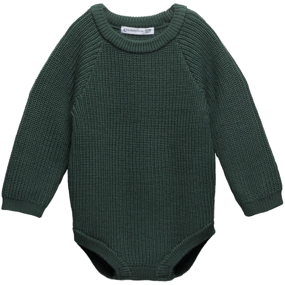 A clearcut image of The Sleep Store Merino Knitwear Bubblesuit, Dark Green.