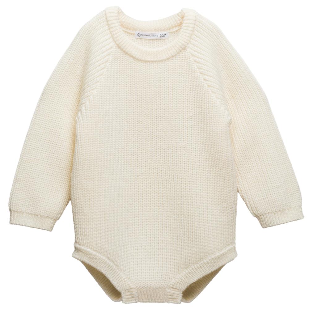 A clearcut image of The Sleep Store Merino Knitwear Bubblesuit, Cream.
