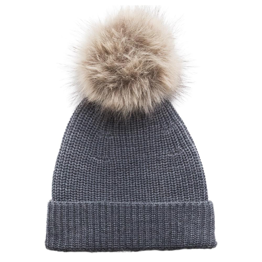 A clearcut image of The Sleep Store Merino Knitwear Pompom Beanie, Grey Marl.