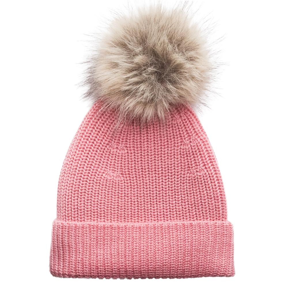 A clearcut image of The Sleep Store Merino Knitwear Pompom Beanie, Pink.