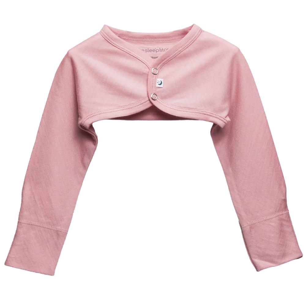 A clearcut image, front view of The Sleep Store Jersey New Zealand Merino Wool Cosy Arms in Lily Pink.