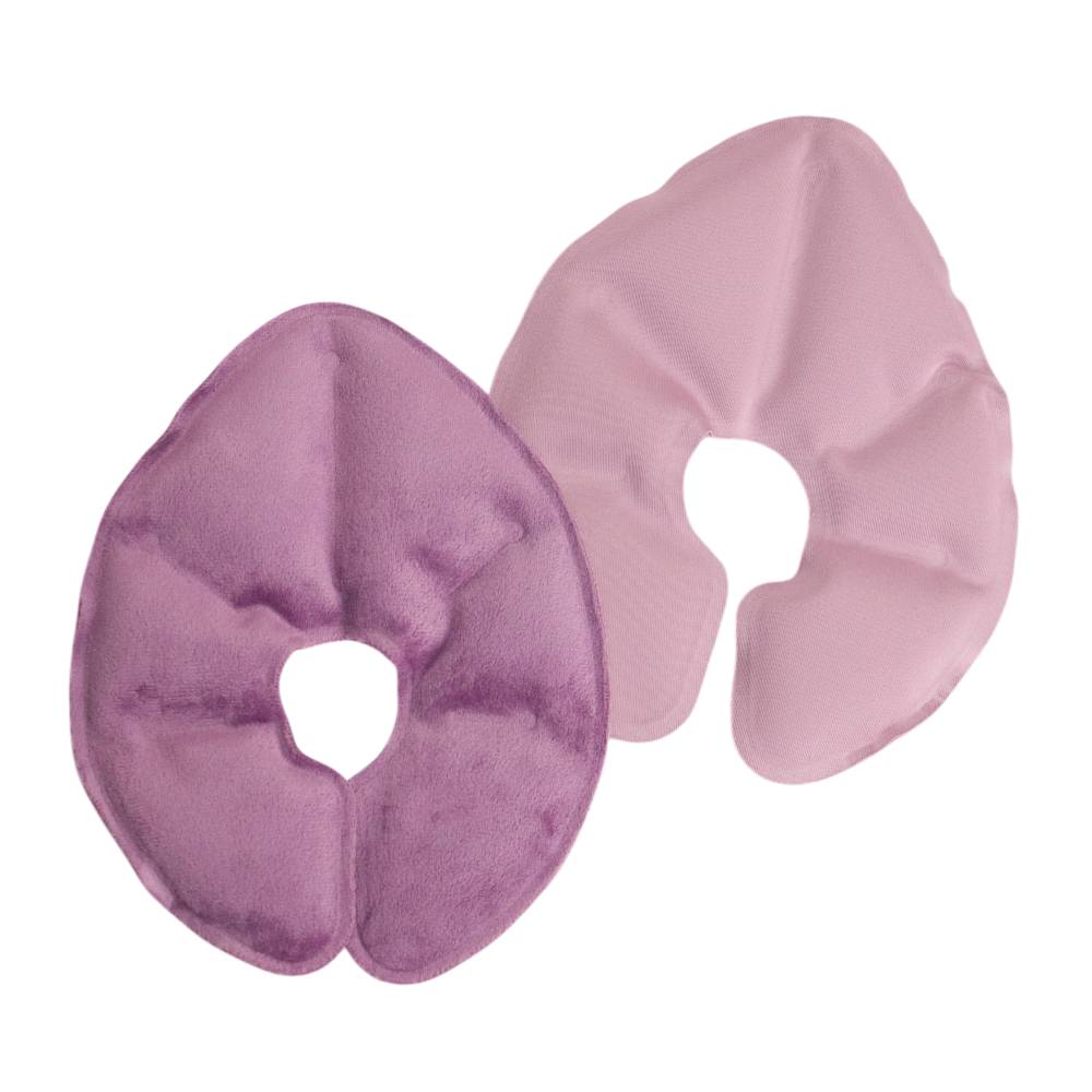 A clearcut image of 2 x The Sleep Store Hot Cold Breast Packs of our Packaging. They are both purple, one slightly a slightly lighter shade.