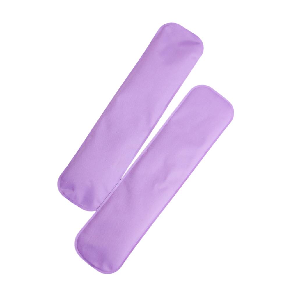 A clearcut image of The Sleep Store Reusable Postpartum Ice Packs. 2 x purple colour ice packs.