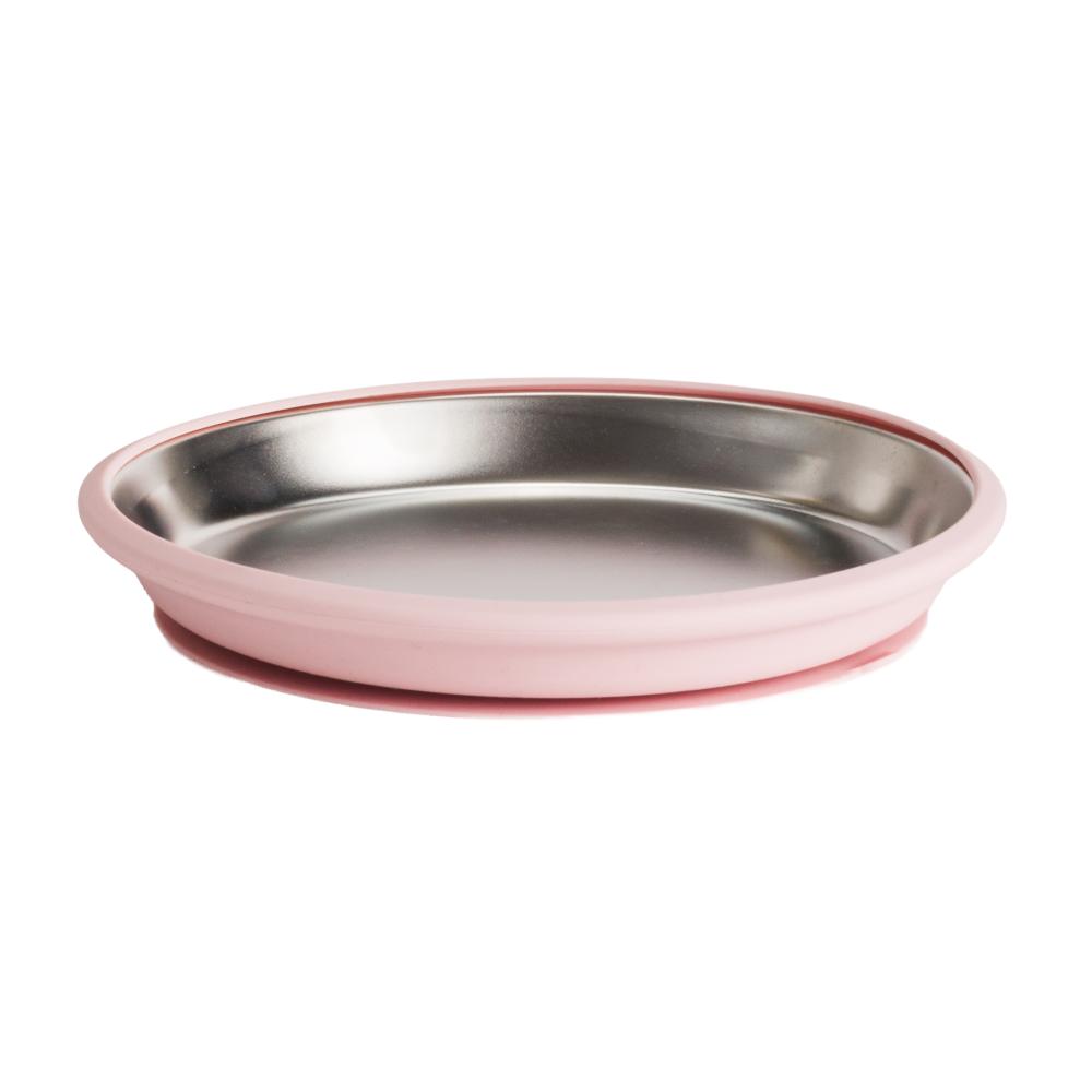 A clearcut image of the Nestling Stainless Steel 20cm Flat Suction Plate in the colour Dusty Pink.