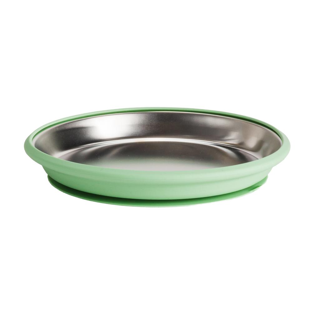 A clearcut image of the Nestling Stainless Steel 20cm Flat Suction Plate in the colour Sage.
