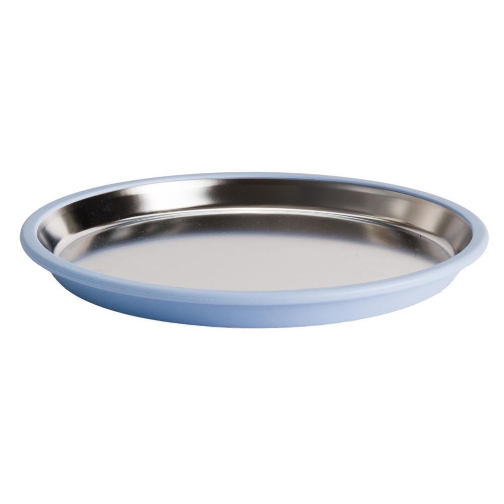 A clearcut image of the Nestling Stainless Steel 23cm Flat Suction Plate in the colour Dusty Blue.