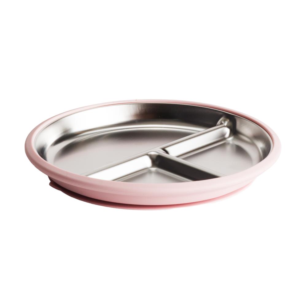 A clearcut image of the Nestling Stainless Steel 20cm Divided Suction Plate in the colour Dusty Pink.