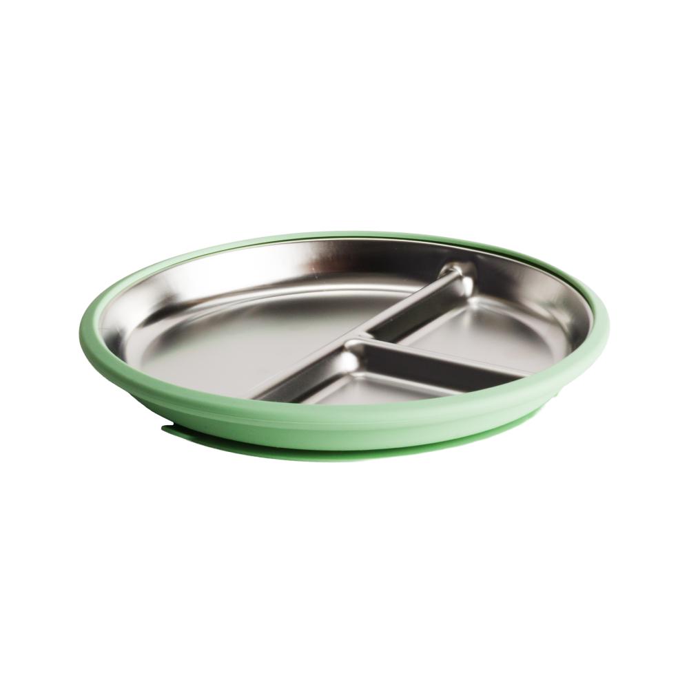 A clearcut image of the Nestling Stainless Steel 20cm Divided Suction Plate in the colour Sage.