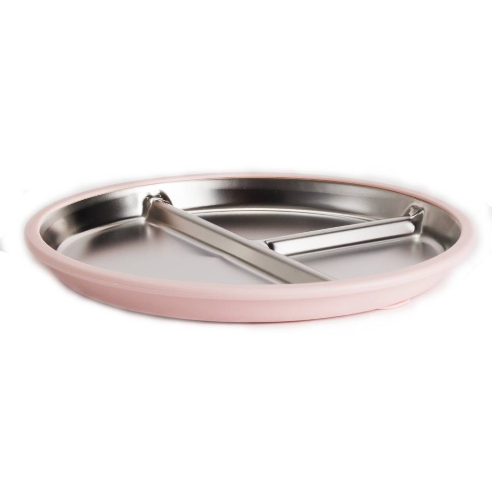 A clearcut image of the Nestling Stainless Steel 23cm Divided Suction Plate in the colour Dusty Pink.
