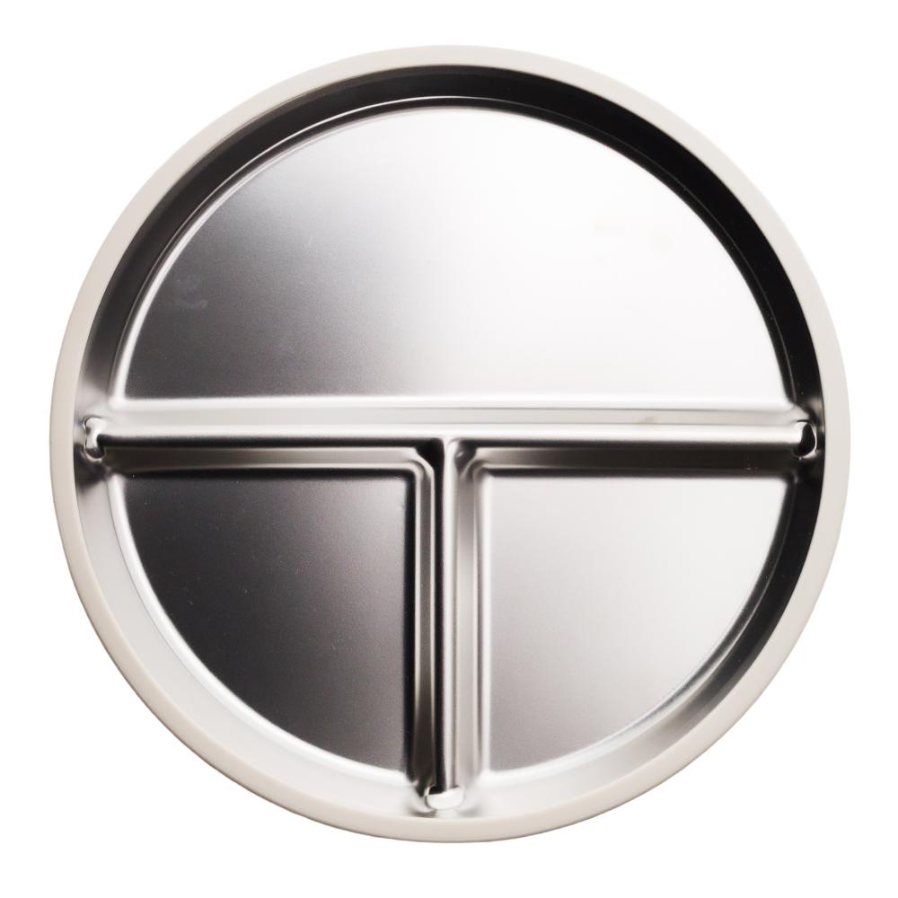 A clearcut image of the Nestling Stainless Steel 23cm Divided Suction Plate in the colour Oat. This image shows the divided section of the plate.
