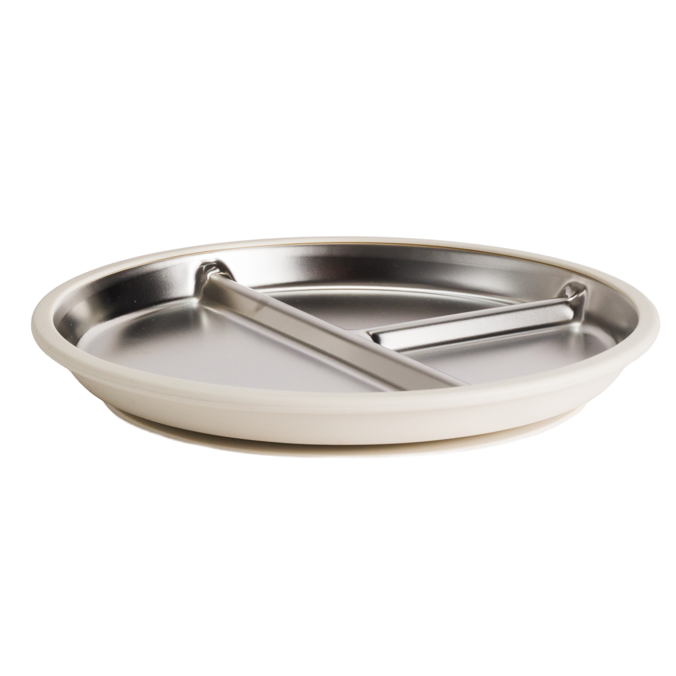 A clearcut image of the Nestling Stainless Steel 23cm Divided Suction Plate in the colour Oat.