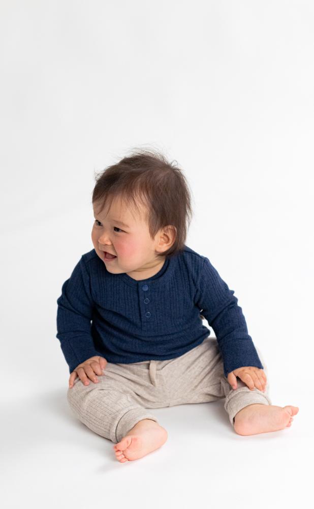Washed Henley Top - Tekapo Marl