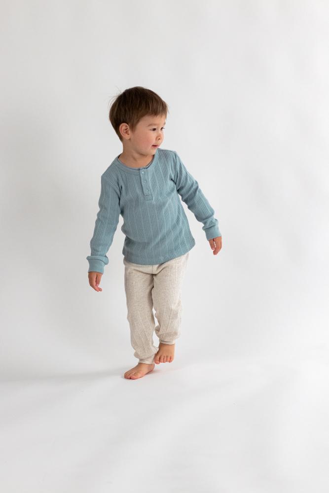 Washed Henley Top - Tide Marl