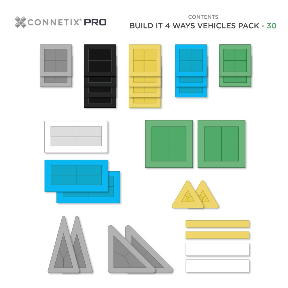 Connetix PRO Build It 4 Ways Vehicles Pack - 30 Piece