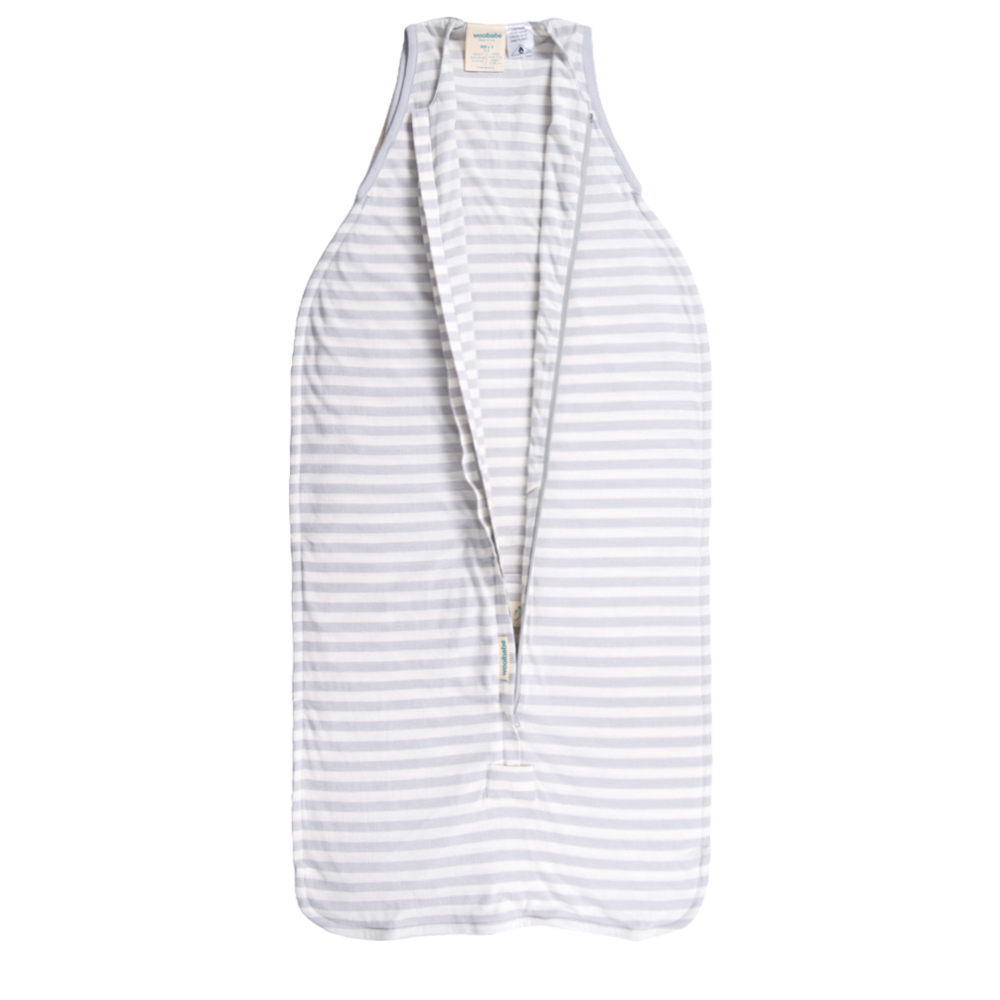clearcut image of Woolbabe 3 seasons front zip sleeping bag in pebble stripe