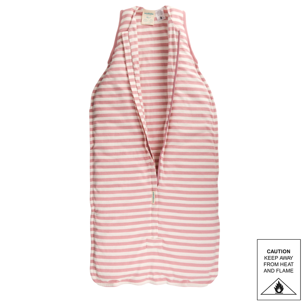 clearcut image of Woolbabe 3 seasons front zip sleeping bag in dusk stripe