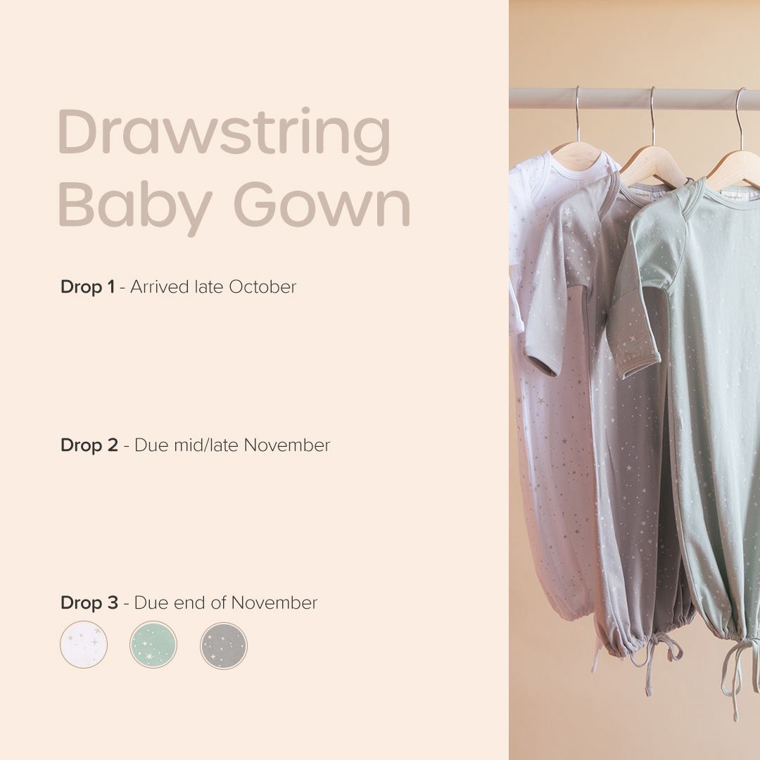 Organic Cotton Drawstring Baby Gown