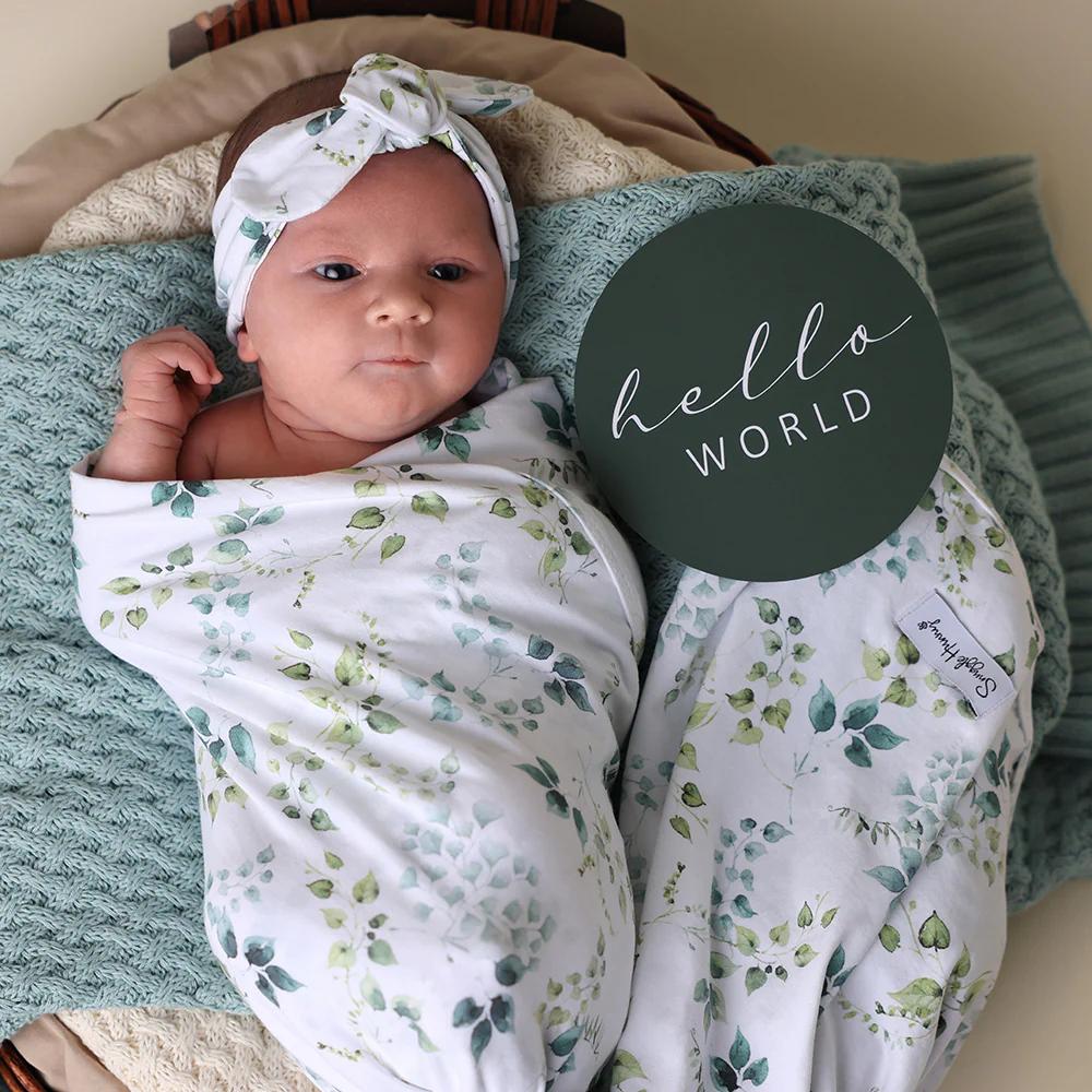 Snuggle Hunny Baby Jersey Wrap & Topknot Set